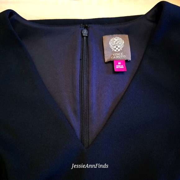 Vince Camuto Navy Blue Light Pink V-neck Wrap Skirt Sheath Dress Size 10 - Picture 2 of 9